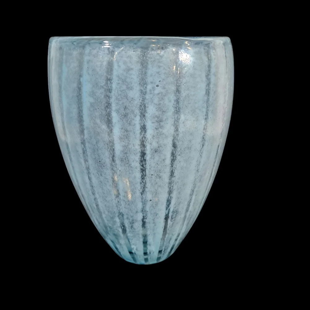 Crate & Barrel Blue Striped Ribbed Tall Breeze Vase 9